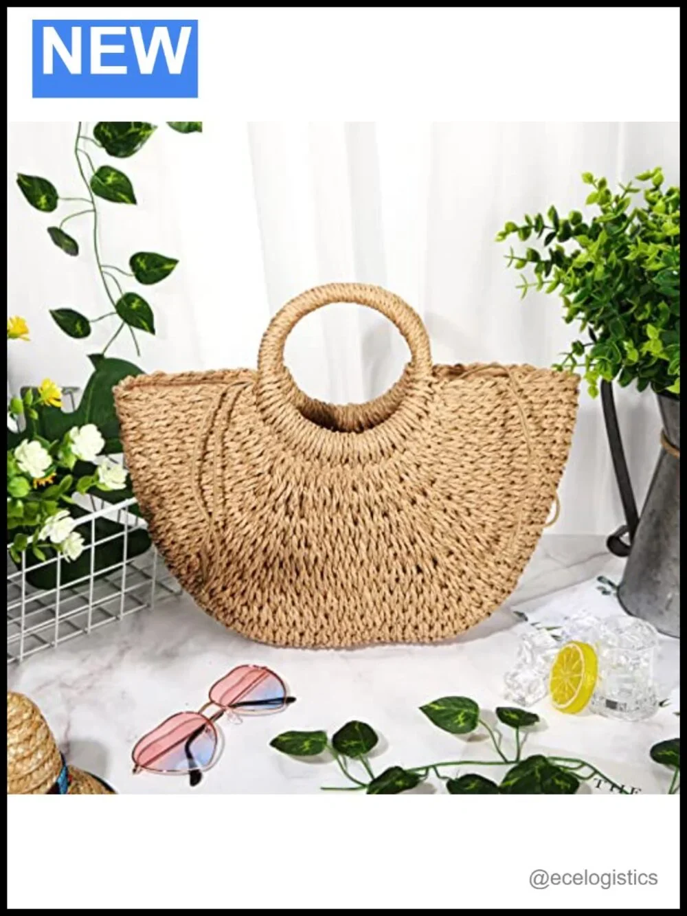 4 Pack Straw Woven Beach Tote Bags Women Top Handle Summer